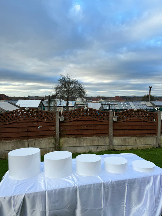 Round White Acrylic Plinth Hire