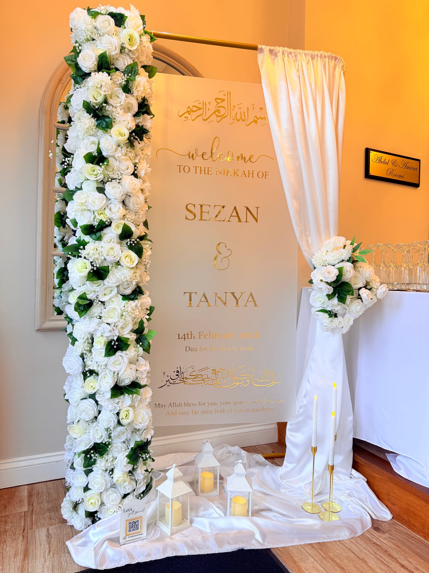 Frosted Draped Welcome Sign Hire